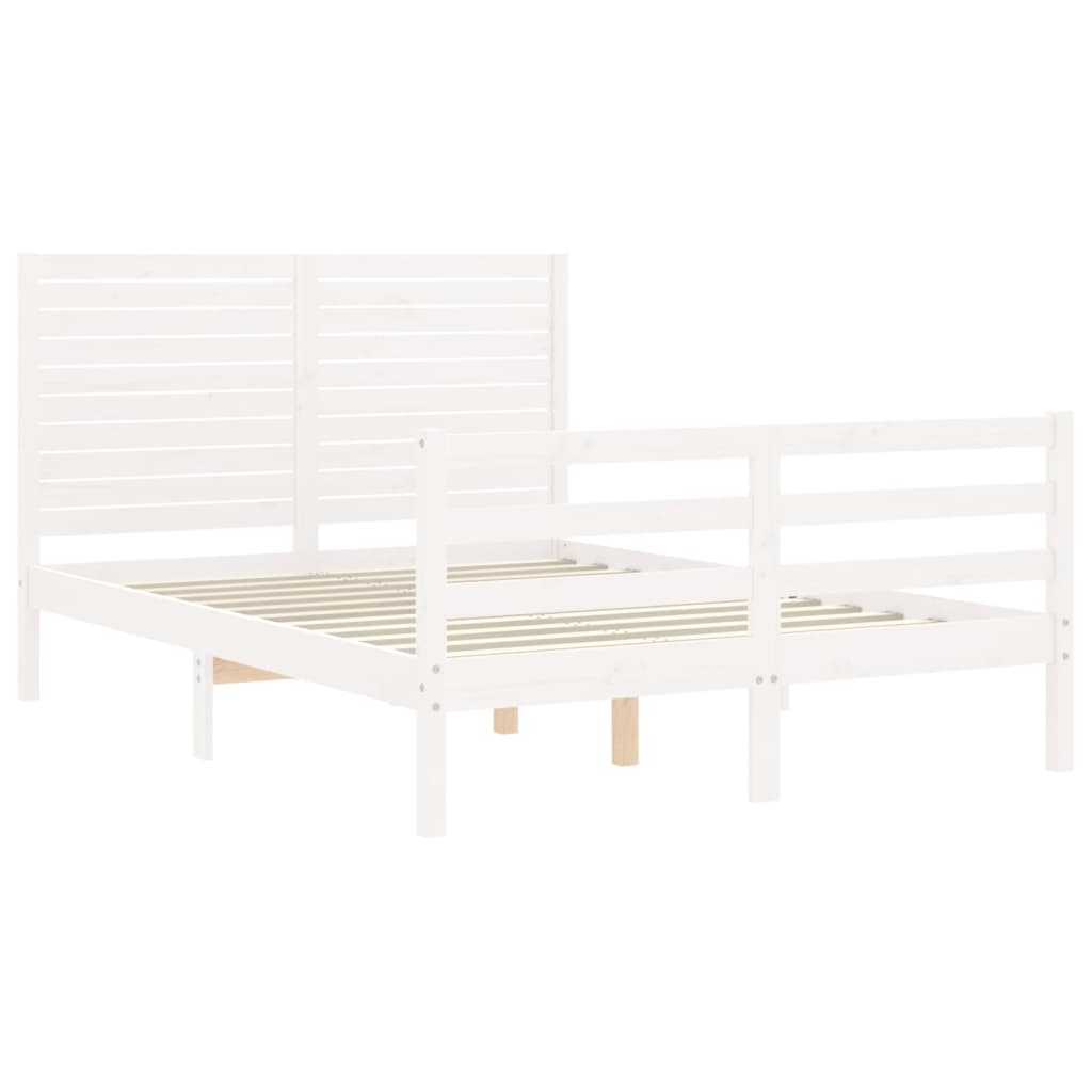 Bedframe Met Hoofdbord Massief Hout Wit 140X190 Cm Taupe