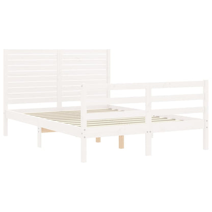 Bedframe Met Hoofdbord Massief Hout Wit 140X190 Cm Taupe