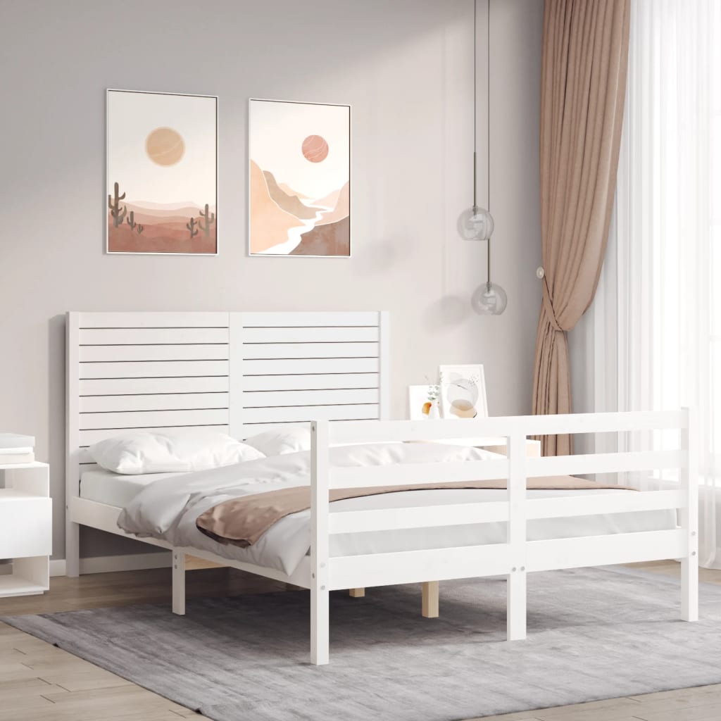 Bedframe Met Hoofdbord Massief Hout Wit 140X190 Cm Taupe
