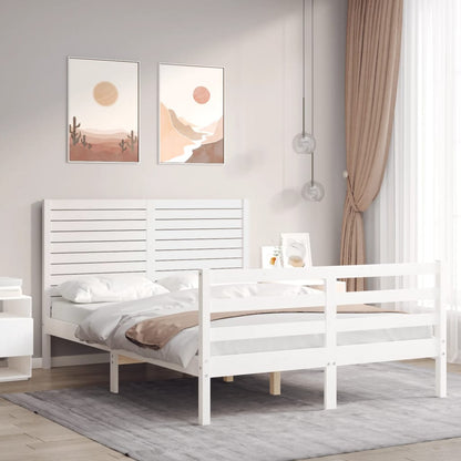 Bedframe Met Hoofdbord Massief Hout Wit 140X190 Cm Taupe