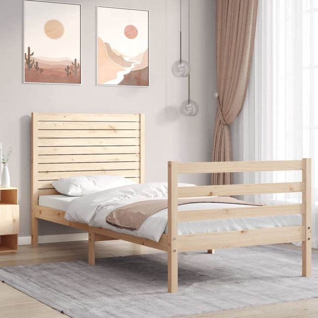 Bedframe met hoofdbord massief hout 90x200 cm 90 x 200 cm Naturel