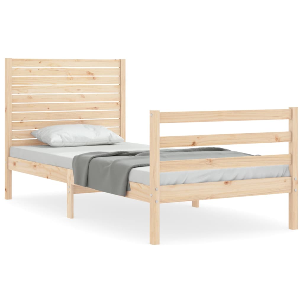 Bedframe met hoofdbord massief hout 100x200 cm 100 x 200 cm Naturel