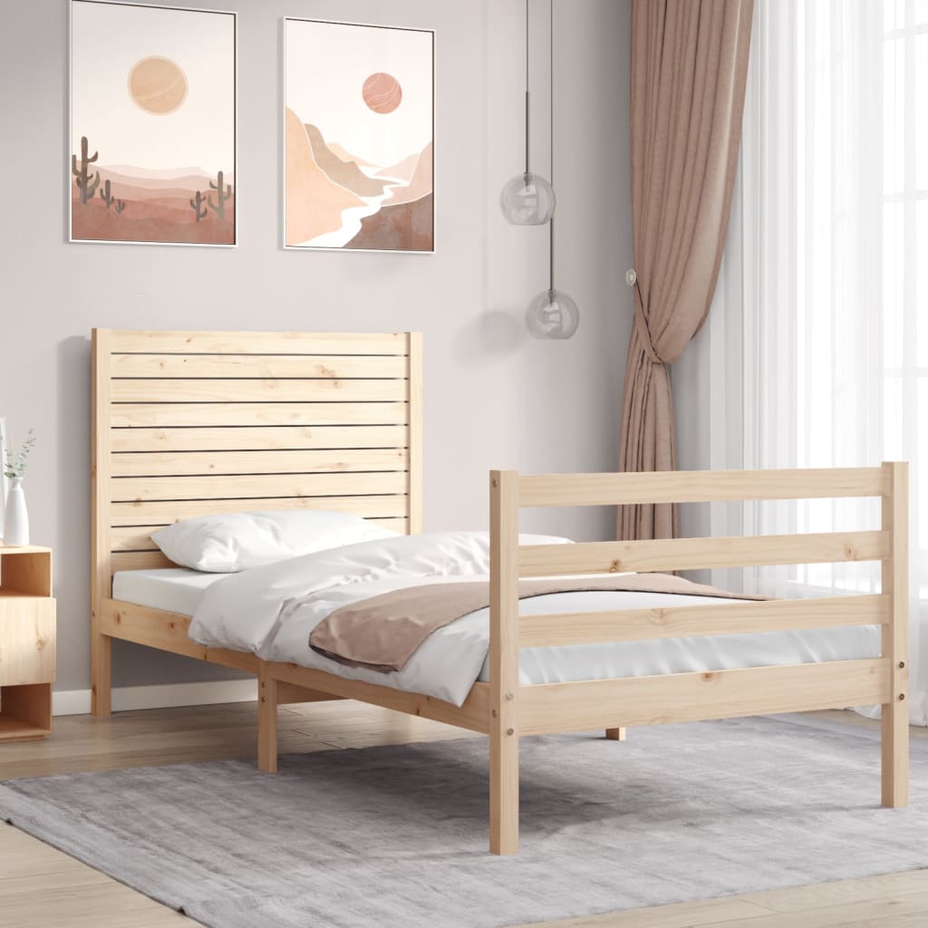 Bedframe met hoofdbord massief hout 100x200 cm 100 x 200 cm Naturel