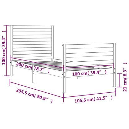Bedframe met hoofdbord massief hout 100x200 cm 100 x 200 cm Naturel