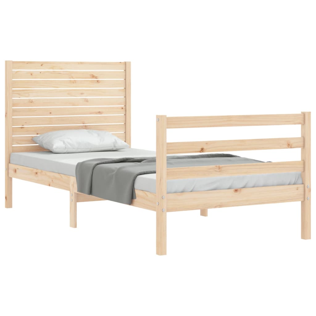 Bedframe met hoofdbord massief hout 100x200 cm 100 x 200 cm Naturel