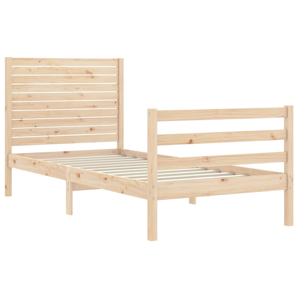 Bedframe met hoofdbord massief hout 100x200 cm 100 x 200 cm Naturel