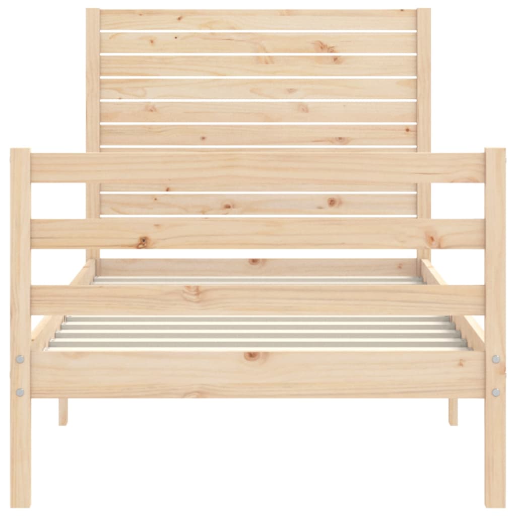 Bedframe met hoofdbord massief hout 100x200 cm 100 x 200 cm Naturel