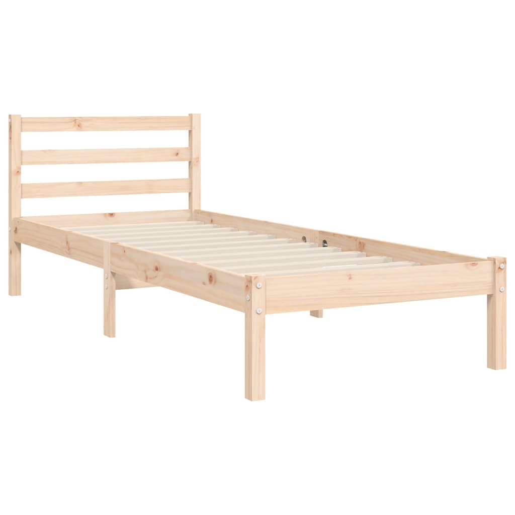 Bedframe met hoofdbord massief hout 100x200 cm 100 x 200 cm Naturel