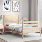 Bedframe met hoofdbord massief hout 100x200 cm 100 x 200 cm Naturel