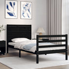 Bedframe met hoofdbord massief hout zwart 100x200 cm 100 x 200 cm Zwart