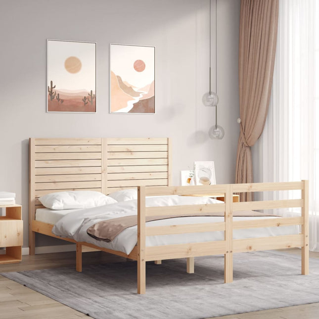 Bedframe met hoofdbord massief hout 120x200 cm 120 x 200 cm Naturel