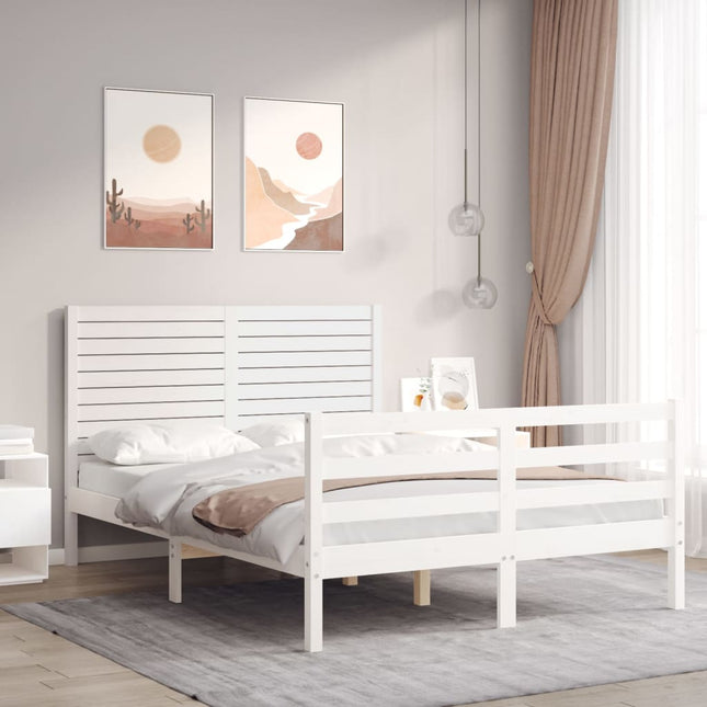 Bedframe met hoofdbord massief hout wit 120x200 cm 120 x 200 cm Wit