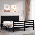 Bedframe met hoofdbord massief hout zwart 160x200 cm 160 x 200 cm Zwart