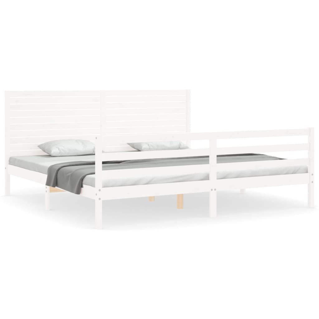 Bedframe met hoofdbord massief hout wit 200x200 cm 200 x 200 cm Wit