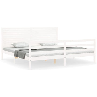 Bedframe met hoofdbord massief hout wit 200x200 cm 200 x 200 cm Wit