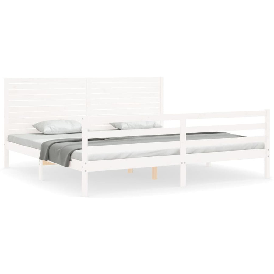 Bedframe met hoofdbord massief hout wit 200x200 cm 200 x 200 cm Wit