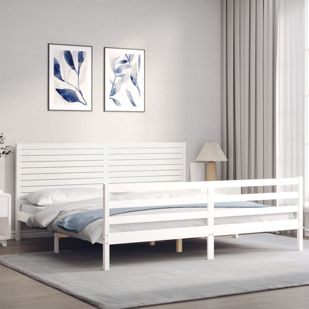 Bedframe met hoofdbord massief hout wit 200x200 cm 200 x 200 cm Wit