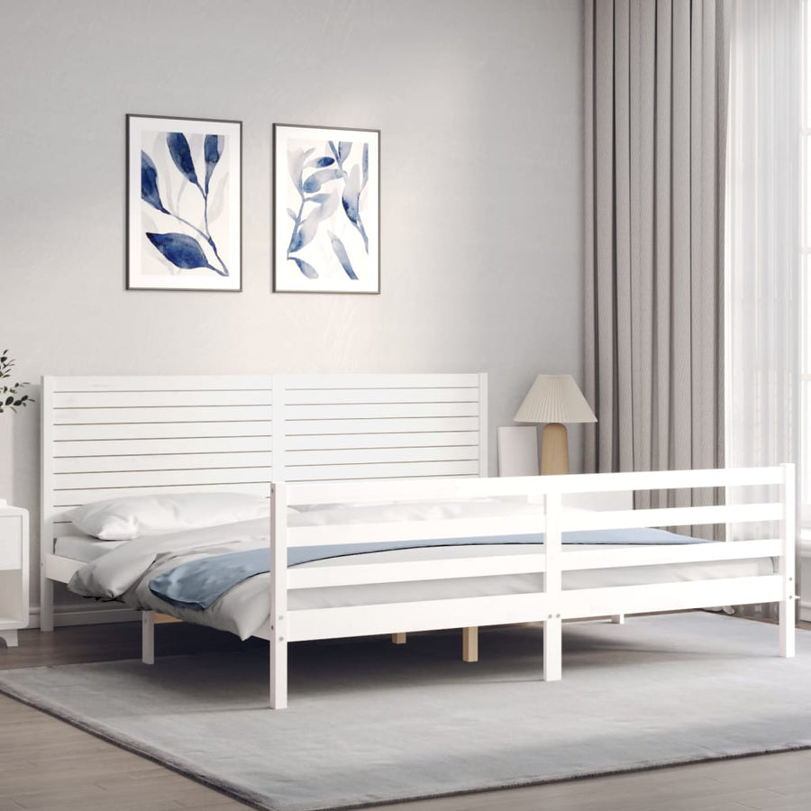 Bedframe met hoofdbord massief hout wit 200x200 cm 200 x 200 cm Wit
