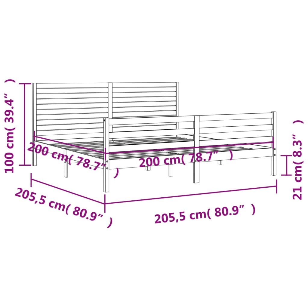Bedframe met hoofdbord massief hout wit 200x200 cm 200 x 200 cm Wit