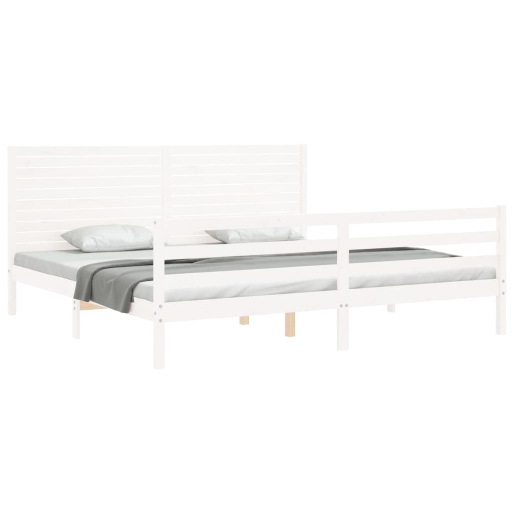 Bedframe met hoofdbord massief hout wit 200x200 cm 200 x 200 cm Wit