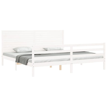 Bedframe met hoofdbord massief hout wit 200x200 cm 200 x 200 cm Wit