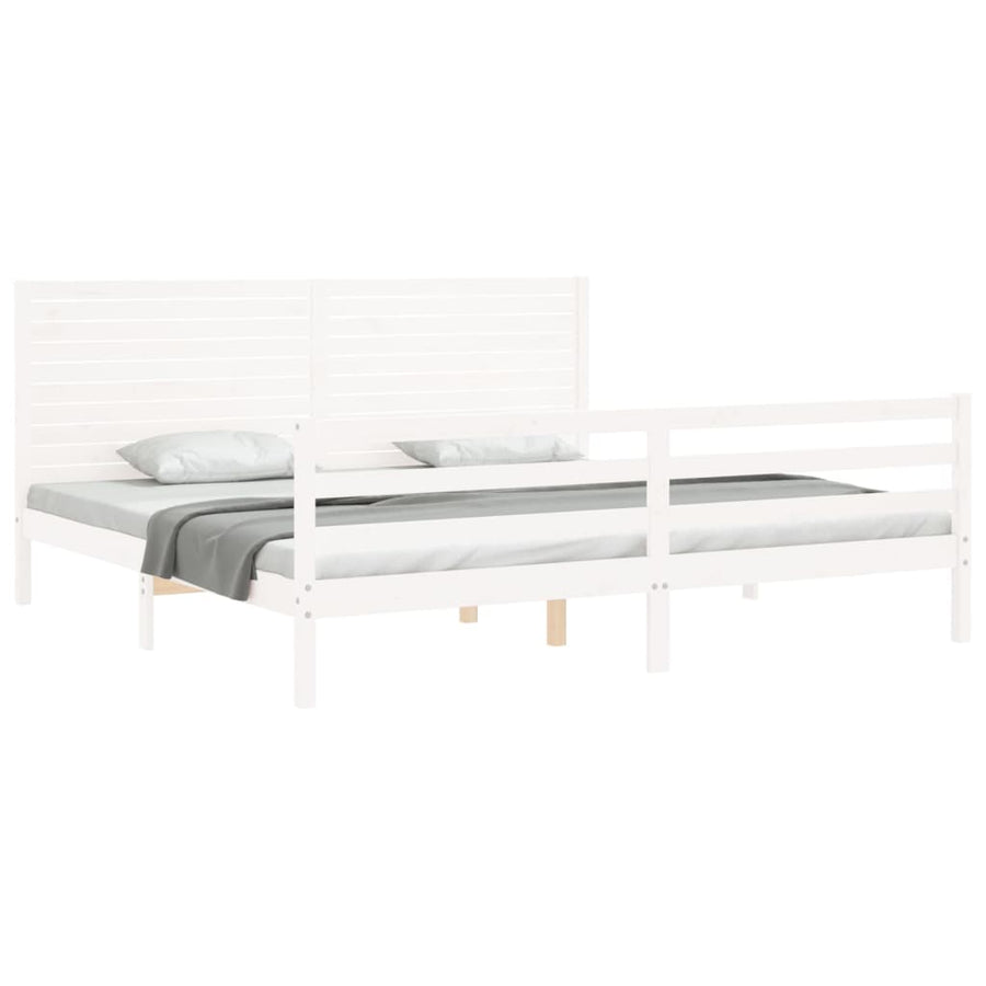 Bedframe met hoofdbord massief hout wit 200x200 cm 200 x 200 cm Wit