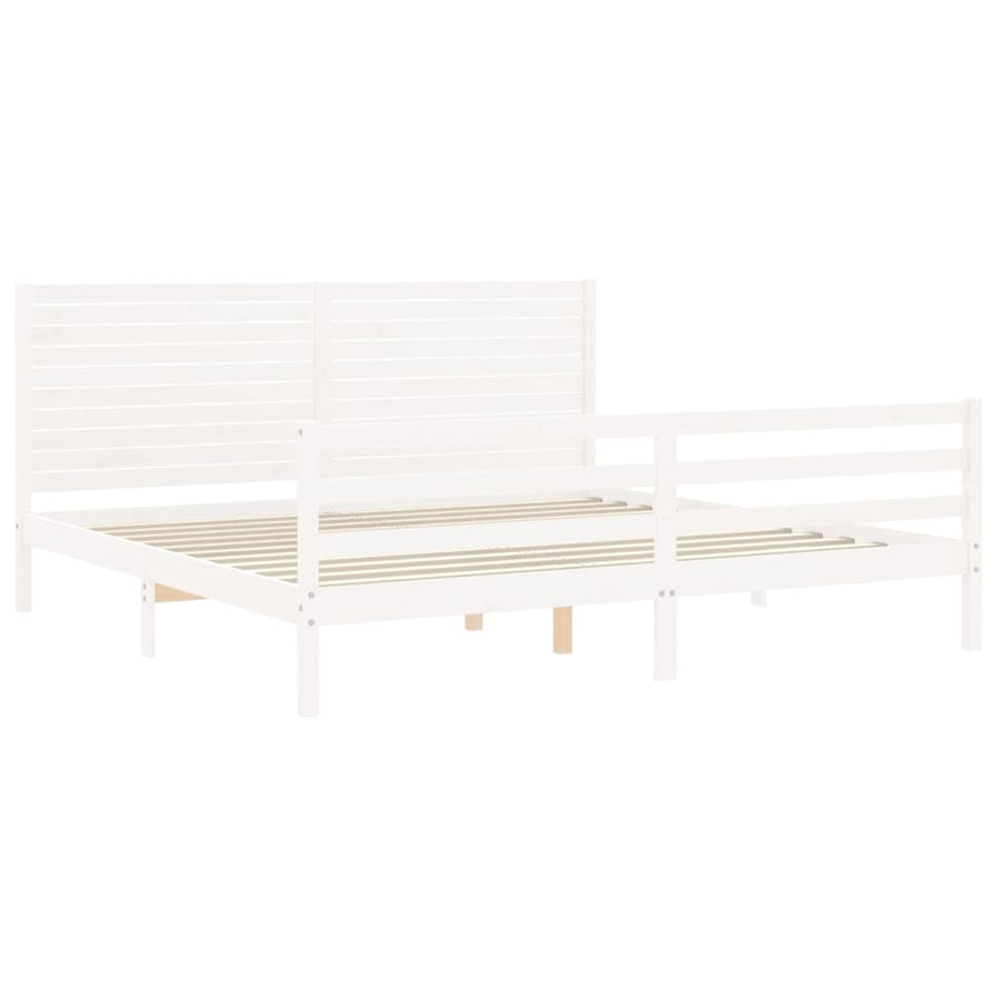 Bedframe met hoofdbord massief hout wit 200x200 cm 200 x 200 cm Wit
