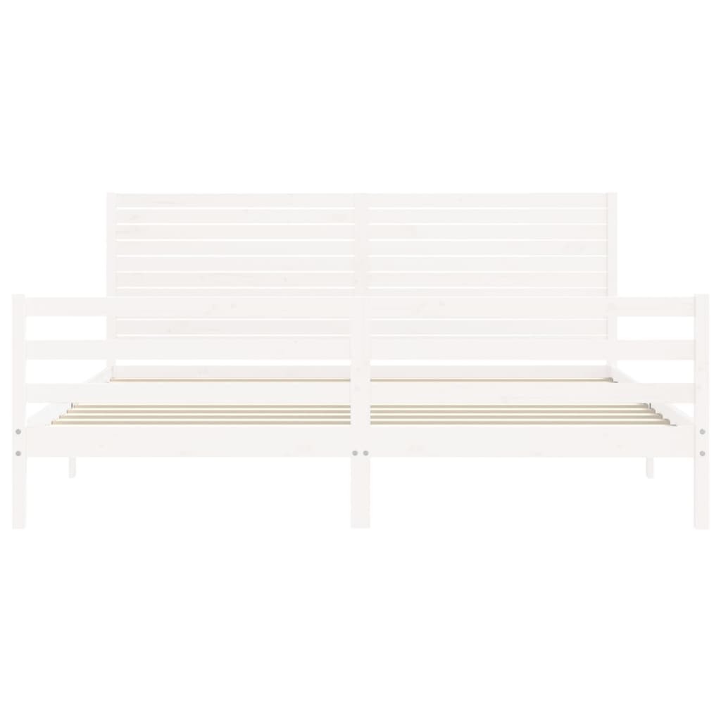 Bedframe met hoofdbord massief hout wit 200x200 cm 200 x 200 cm Wit