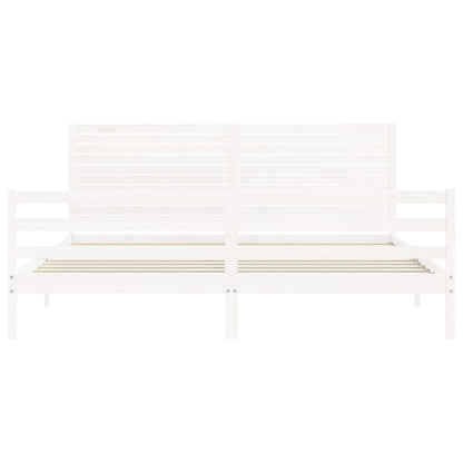 Bedframe met hoofdbord massief hout wit 200x200 cm 200 x 200 cm Wit