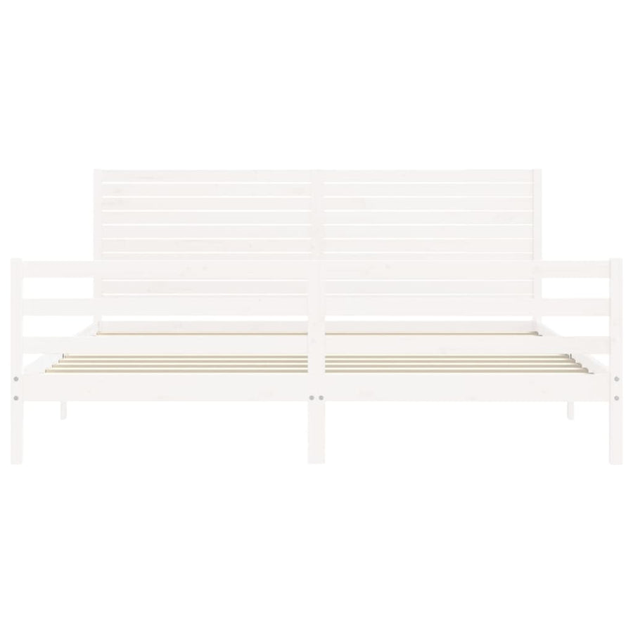 Bedframe met hoofdbord massief hout wit 200x200 cm 200 x 200 cm Wit
