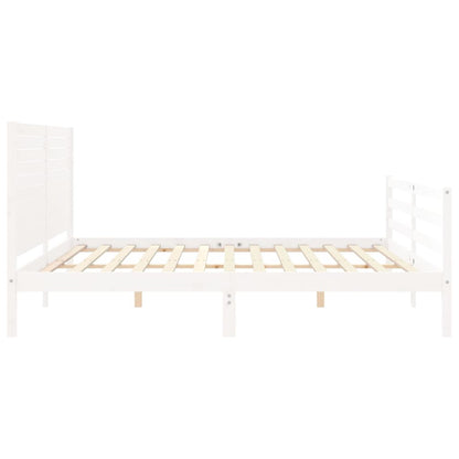 Bedframe met hoofdbord massief hout wit 200x200 cm 200 x 200 cm Wit
