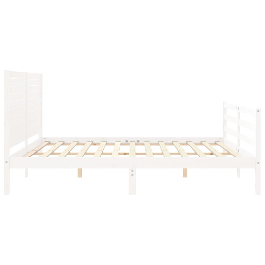 Bedframe met hoofdbord massief hout wit 200x200 cm 200 x 200 cm Wit