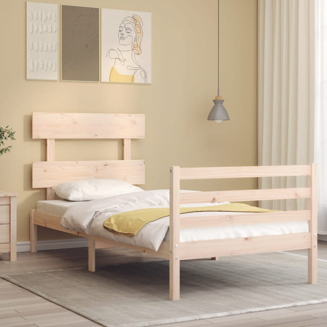 Bedframe Met Hoofdbord Massief Hout 100 x 200 cm Naturel Laag