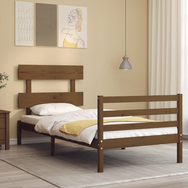 Bedframe met hoofdbord massief hout honingbruin 100x200 cm 100 x 200 cm Honingbruin