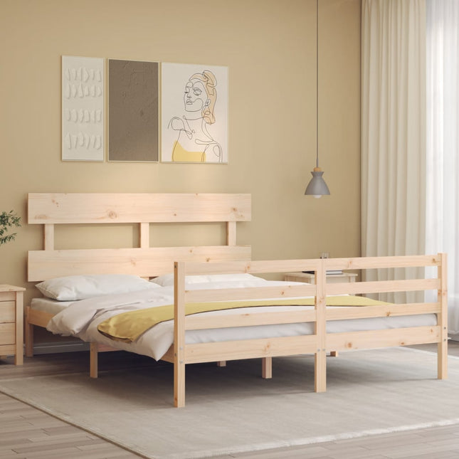 Bedframe Met Hoofdbord Massief Hout 160 x 200 cm Naturel Laag