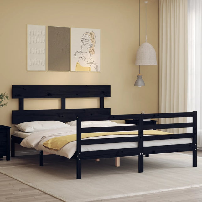 Bedframe Met Hoofdbord Massief Hout 160 x 200 cm Zwart Laag