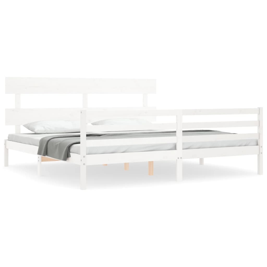 Bedframe Met Hoofdbord Massief Hout 200 x 200 cm Wit Laag