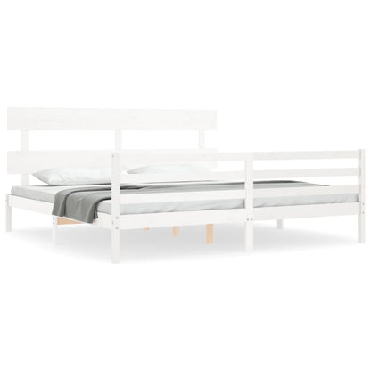 Bedframe Met Hoofdbord Massief Hout 200 x 200 cm Wit Laag