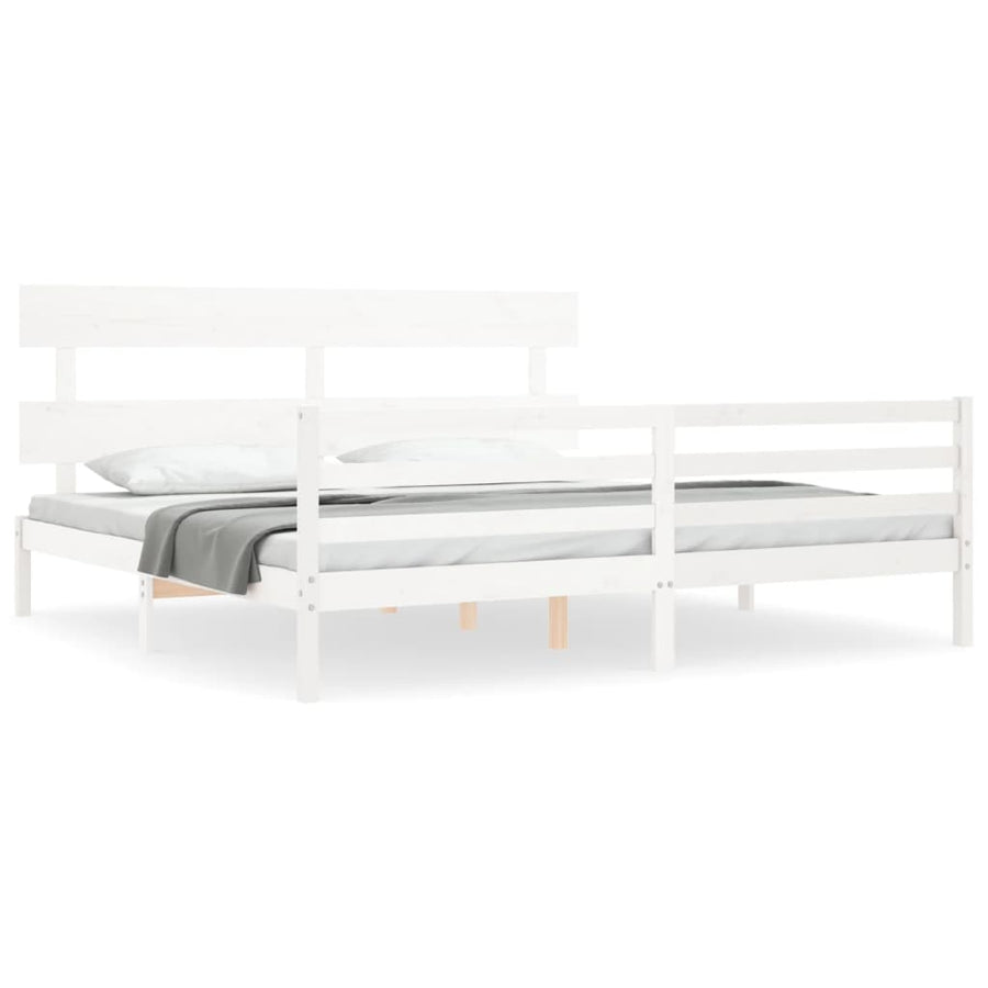 Bedframe Met Hoofdbord Massief Hout 200 x 200 cm Wit Laag