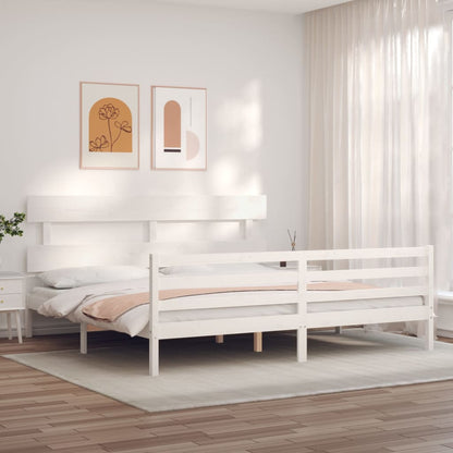 Bedframe Met Hoofdbord Massief Hout 200 x 200 cm Wit Laag