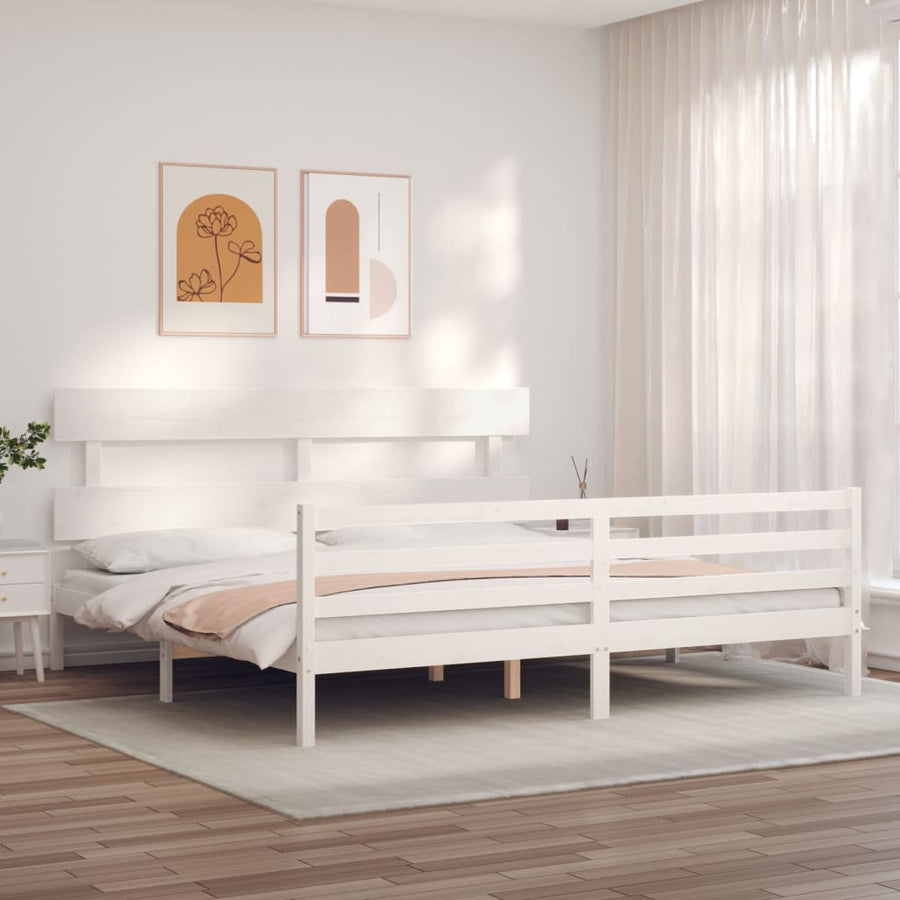 Bedframe Met Hoofdbord Massief Hout 200 x 200 cm Wit Laag