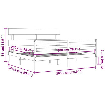 Bedframe Met Hoofdbord Massief Hout 200 x 200 cm Wit Laag