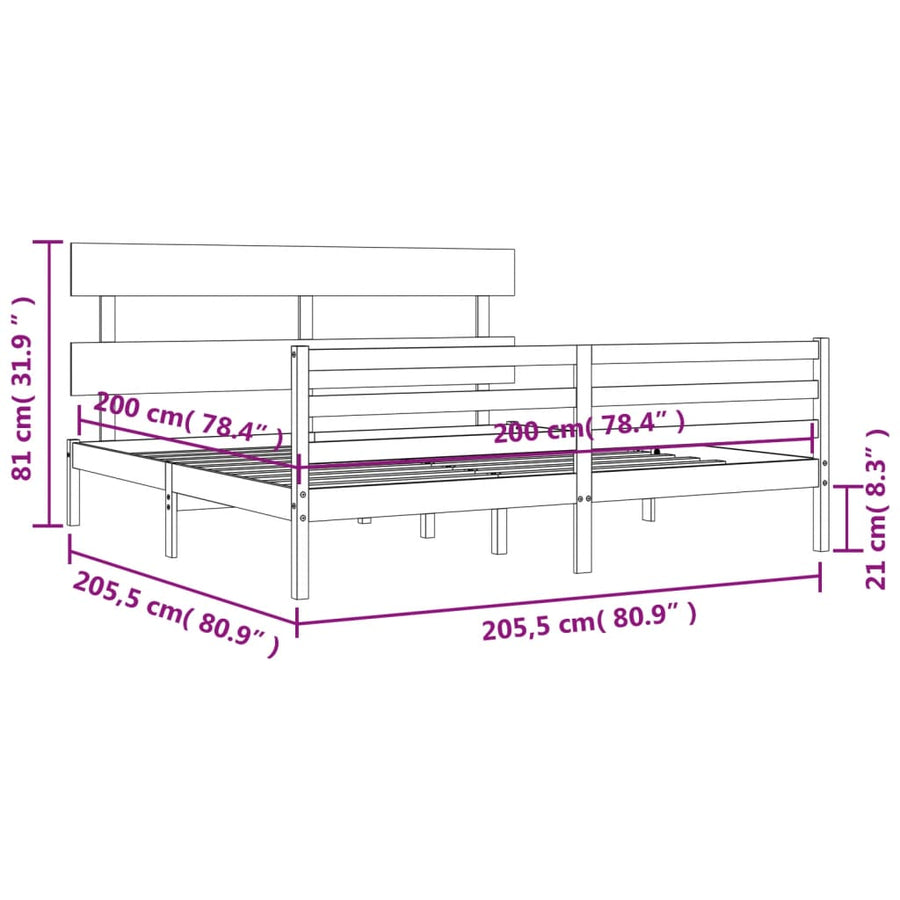Bedframe Met Hoofdbord Massief Hout 200 x 200 cm Wit Laag