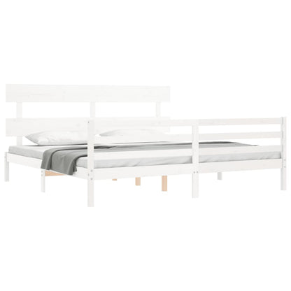 Bedframe Met Hoofdbord Massief Hout 200 x 200 cm Wit Laag