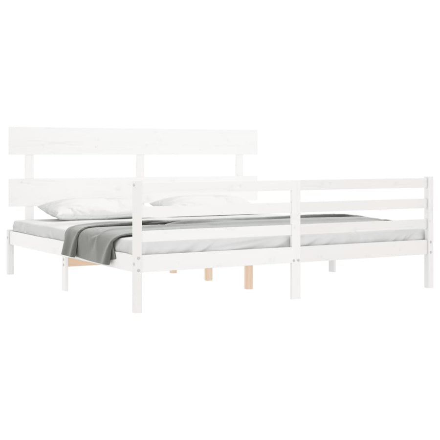 Bedframe Met Hoofdbord Massief Hout 200 x 200 cm Wit Laag