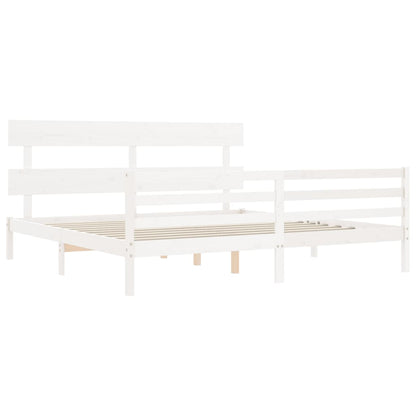 Bedframe Met Hoofdbord Massief Hout 200 x 200 cm Wit Laag
