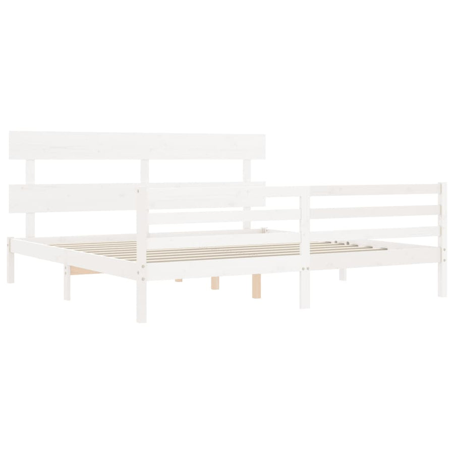 Bedframe Met Hoofdbord Massief Hout 200 x 200 cm Wit Laag