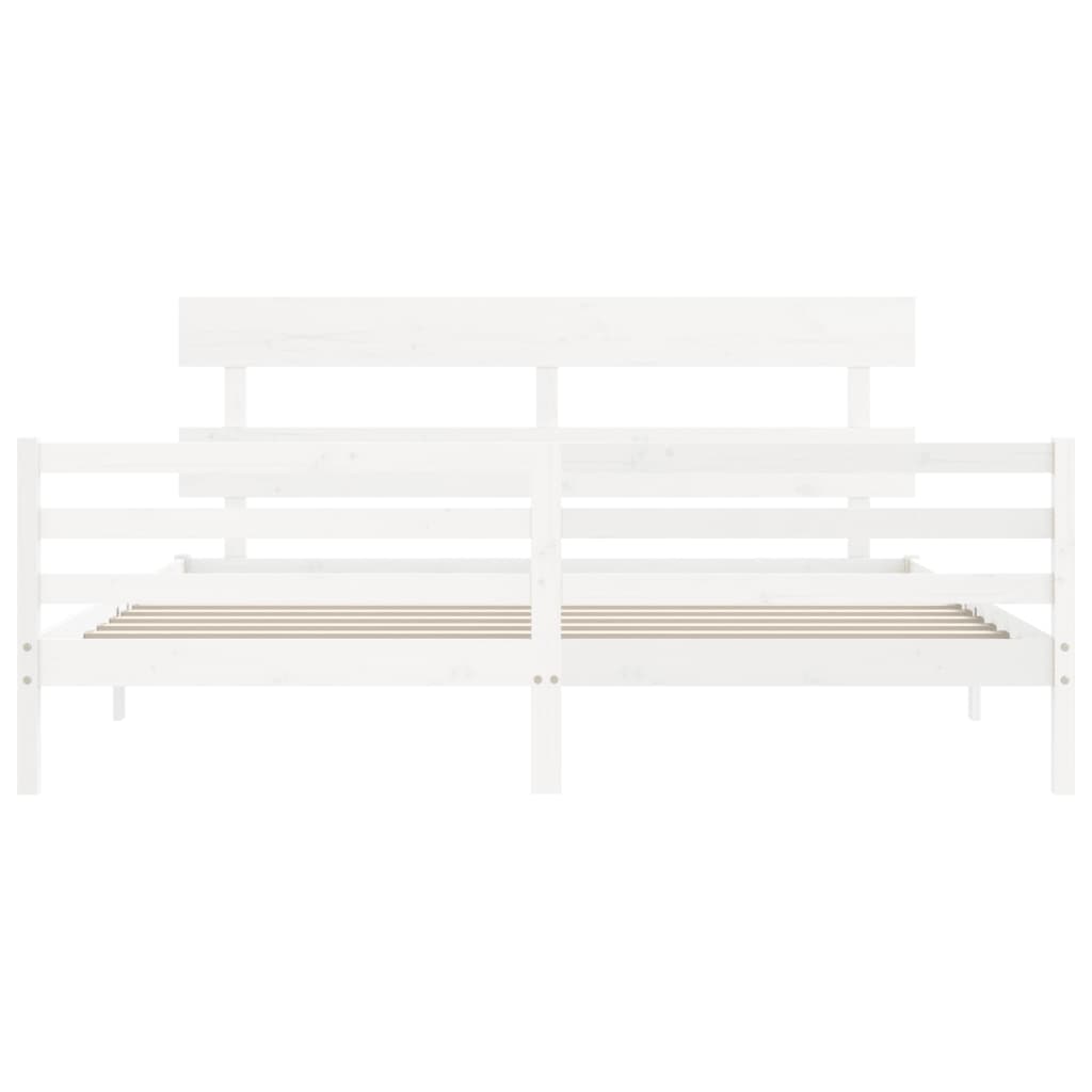Bedframe Met Hoofdbord Massief Hout 200 x 200 cm Wit Laag