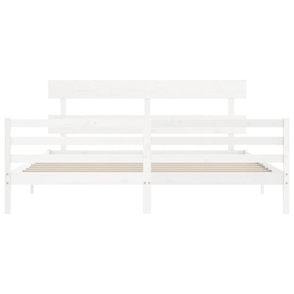 Bedframe Met Hoofdbord Massief Hout 200 x 200 cm Wit Laag
