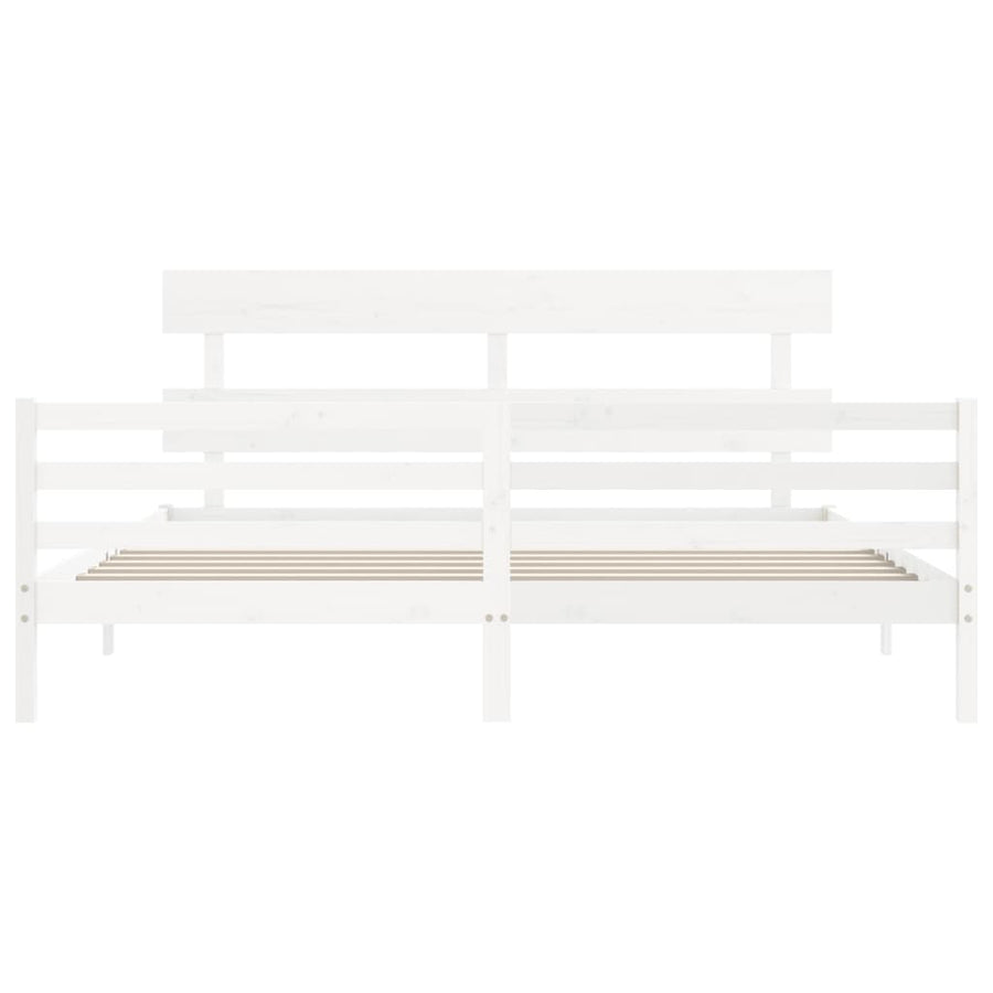 Bedframe Met Hoofdbord Massief Hout 200 x 200 cm Wit Laag